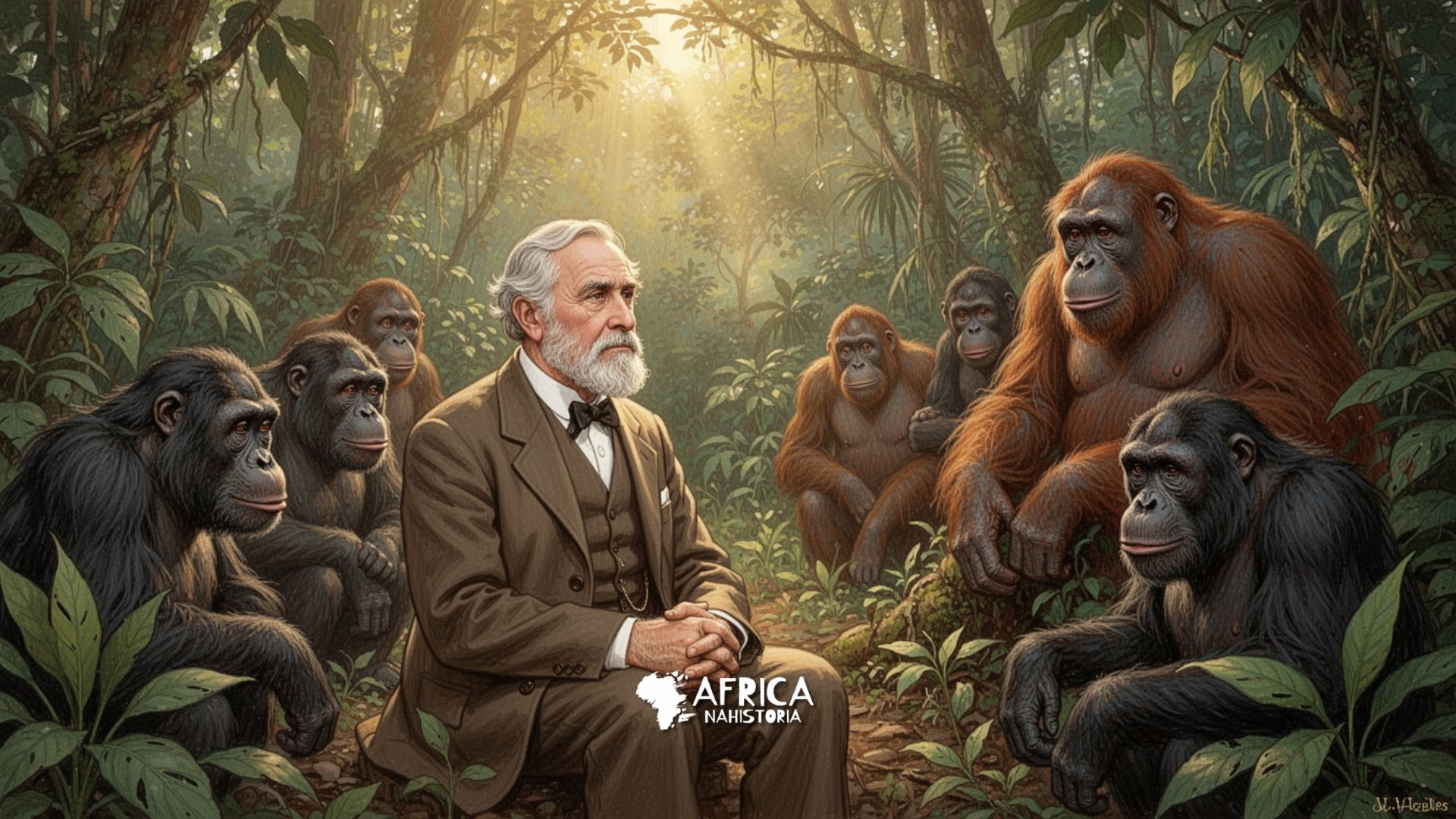 W. W. Howells: Afirmou que os grandes macacos da África estão mais próximos do homem do que do orangotango